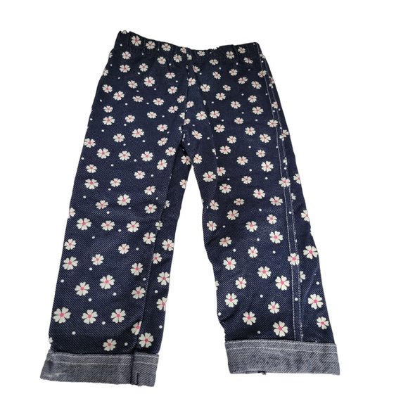 Girl's Flower Printed Navy Blue Long Pants Size 4T - Picture 1 of 3